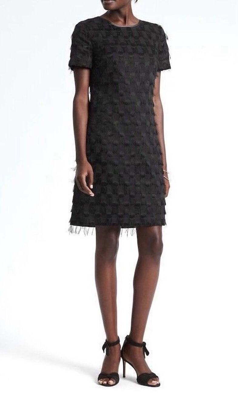 Banana Republic Fringe-Dot Shift Dress Event Party Goth Whimsigoth Black Sz 14